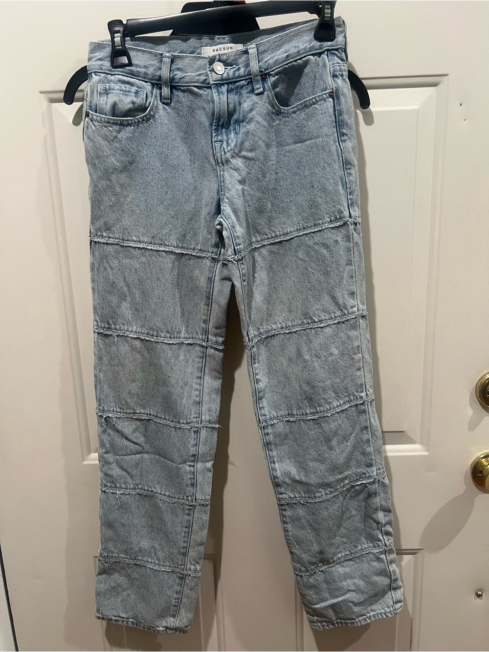 PacSun Washed Light Blue Straight-Leg Jeans with Panel Seams
